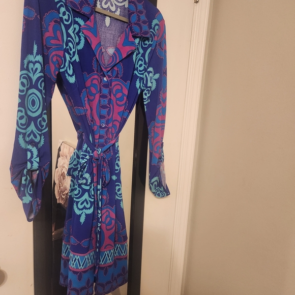 Hale Bob Blue and Pink Long Sleeve Dress - Picture 1 of 7